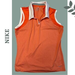 Nike Golf Tour Performance Dri Fit Collared Sleeveless Top Orange White Medium